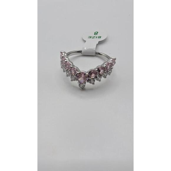 Silver Ring with Pink and Clear Stones, Size 8 - Picture 4 of 7